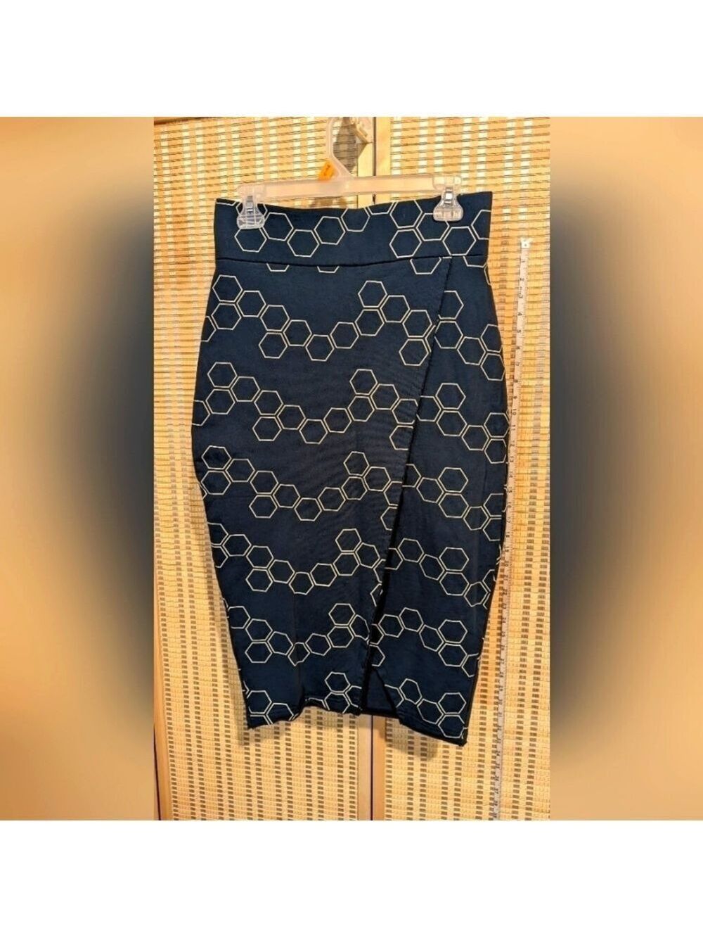 No nasties Vegan Fair trade bodycon front slit faux wrap skirt sz S Teal